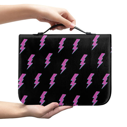 Purple And Teal Lightning Pattern Print Leather Bible Cover