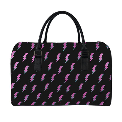 Purple And Teal Lightning Pattern Print Leather Duffle Bag