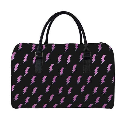 Purple And Teal Lightning Pattern Print Leather Duffle Bag