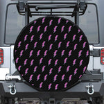 Purple And Teal Lightning Pattern Print Leather Spare Tire Cover