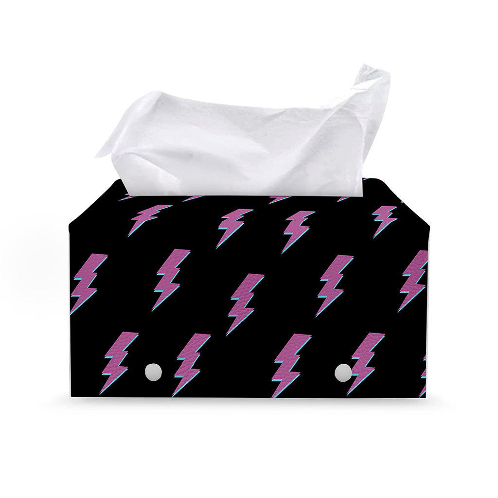 Purple And Teal Lightning Pattern Print Leather Tissue Box Cover