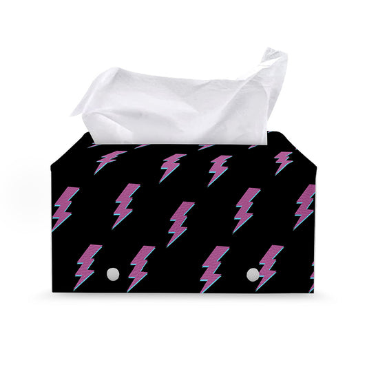 Purple And Teal Lightning Pattern Print Leather Tissue Box Cover