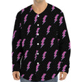Purple And Teal Lightning Pattern Print Long Sleeve Baseball Jersey