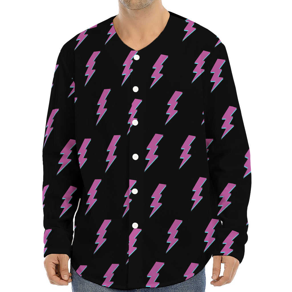 Purple And Teal Lightning Pattern Print Long Sleeve Baseball Jersey