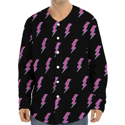 Purple And Teal Lightning Pattern Print Long Sleeve Baseball Jersey