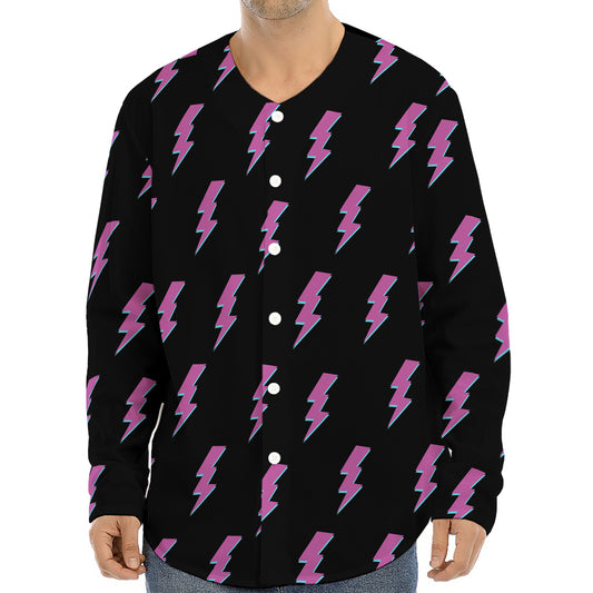 Purple And Teal Lightning Pattern Print Long Sleeve Baseball Jersey