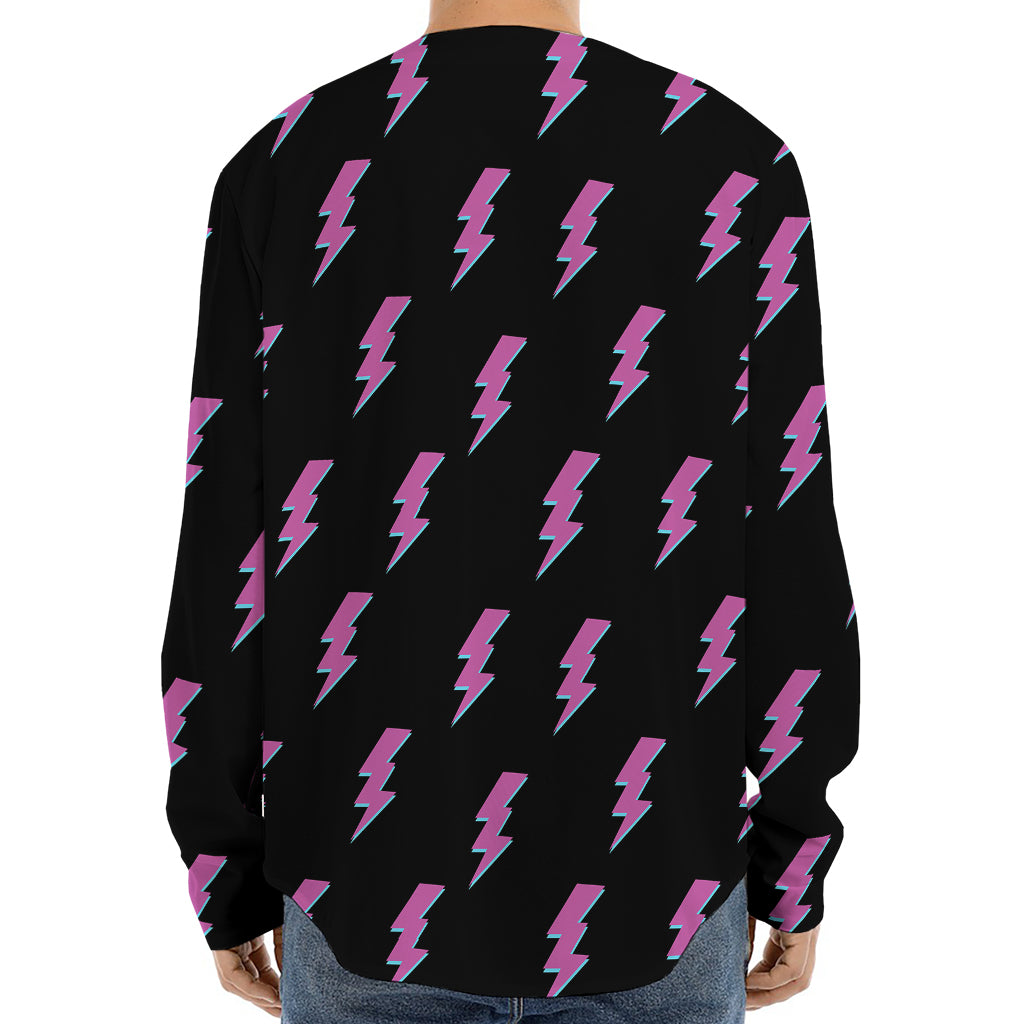 Purple And Teal Lightning Pattern Print Long Sleeve Baseball Jersey