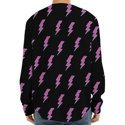 Purple And Teal Lightning Pattern Print Long Sleeve Baseball Jersey