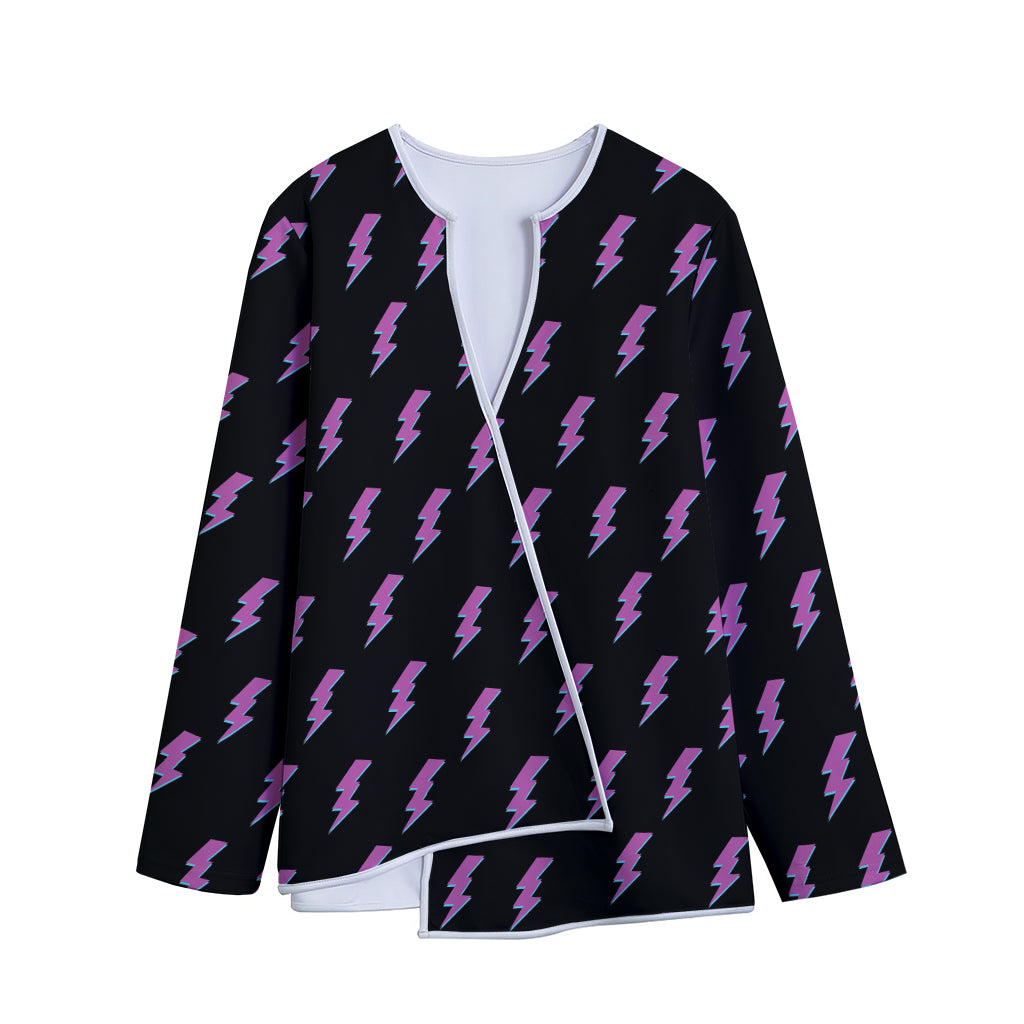 Purple And Teal Lightning Pattern Print Long Sleeve Short Coat