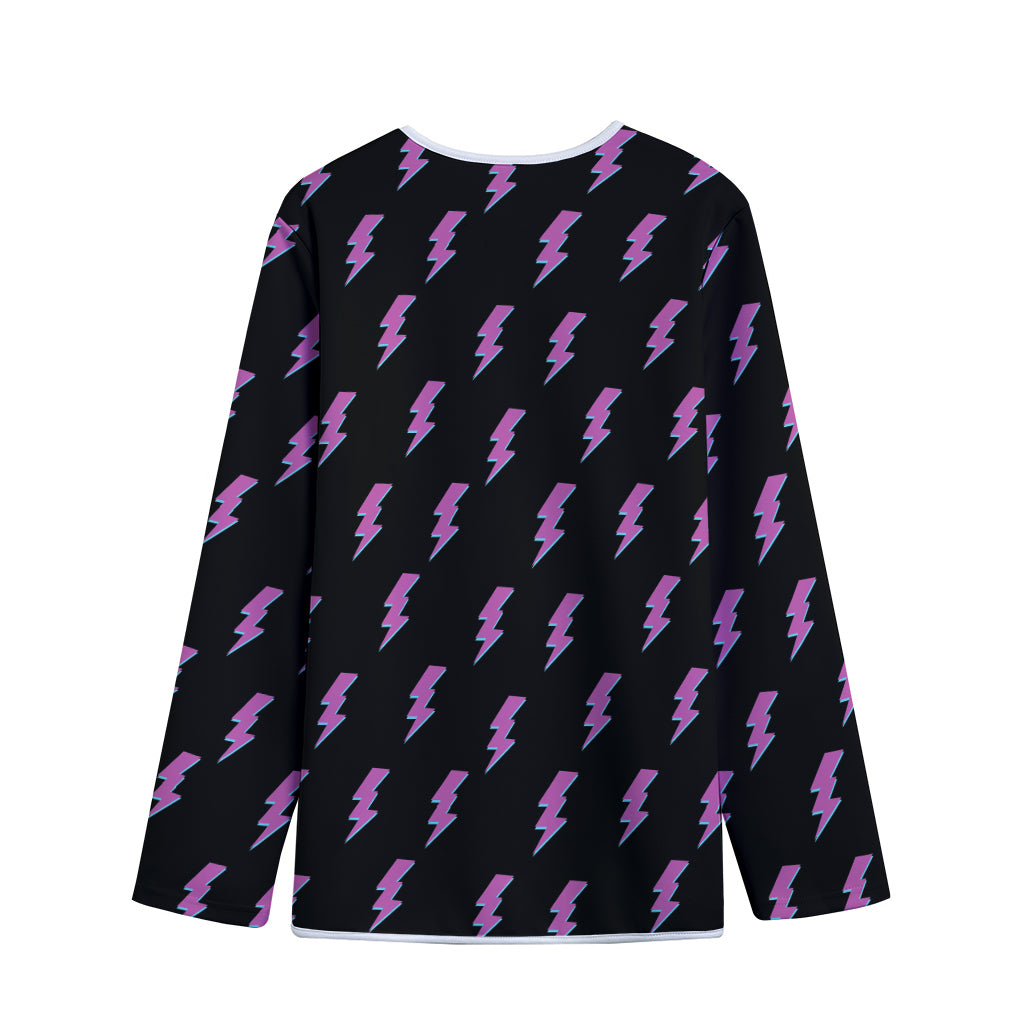 Purple And Teal Lightning Pattern Print Long Sleeve Short Coat