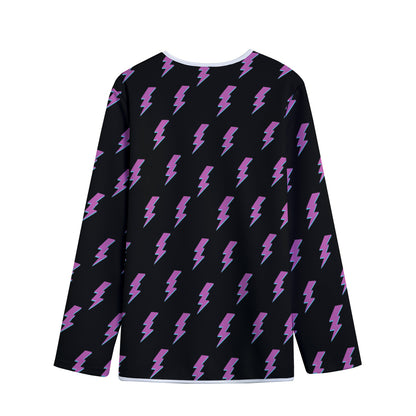 Purple And Teal Lightning Pattern Print Long Sleeve Short Coat