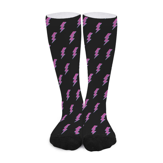 Purple And Teal Lightning Pattern Print Long Socks