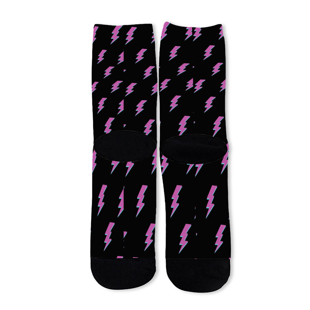 Purple And Teal Lightning Pattern Print Long Socks