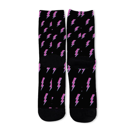 Purple And Teal Lightning Pattern Print Long Socks