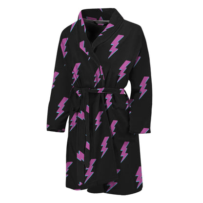 Purple And Teal Lightning Pattern Print Men's Bathrobe