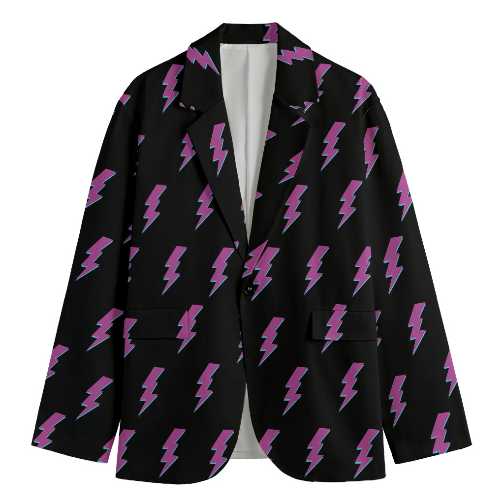 Purple And Teal Lightning Pattern Print Men's Blazer