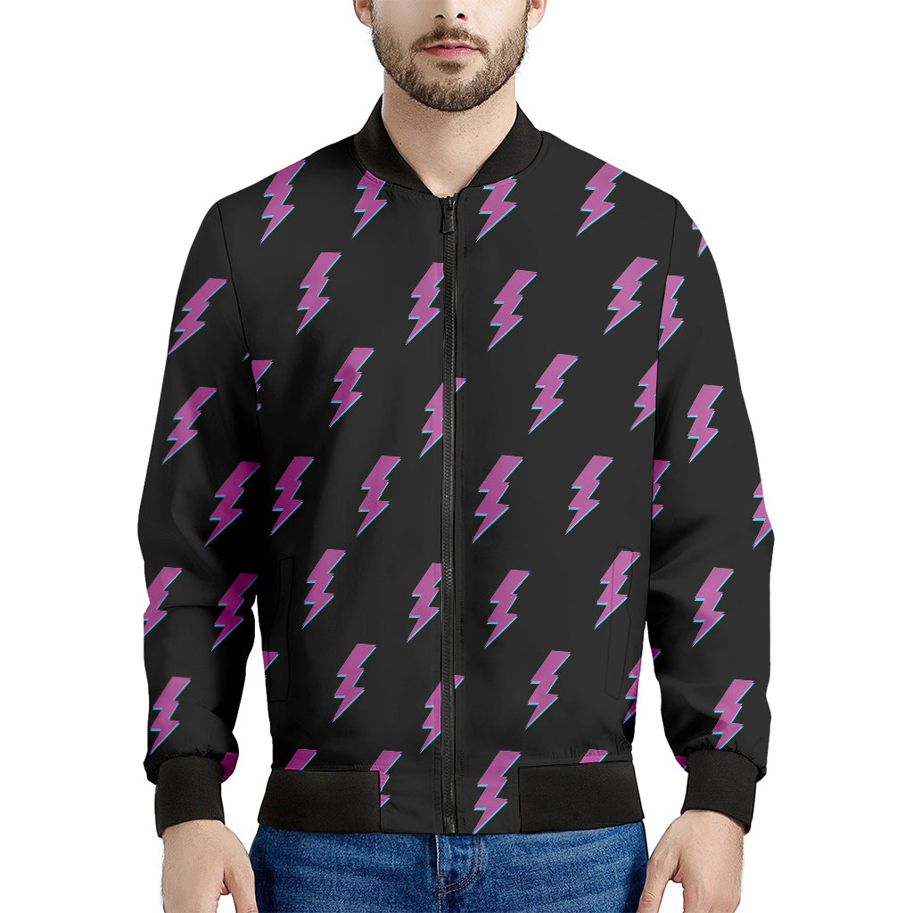Purple And Teal Lightning Pattern Print Men's Bomber Jacket