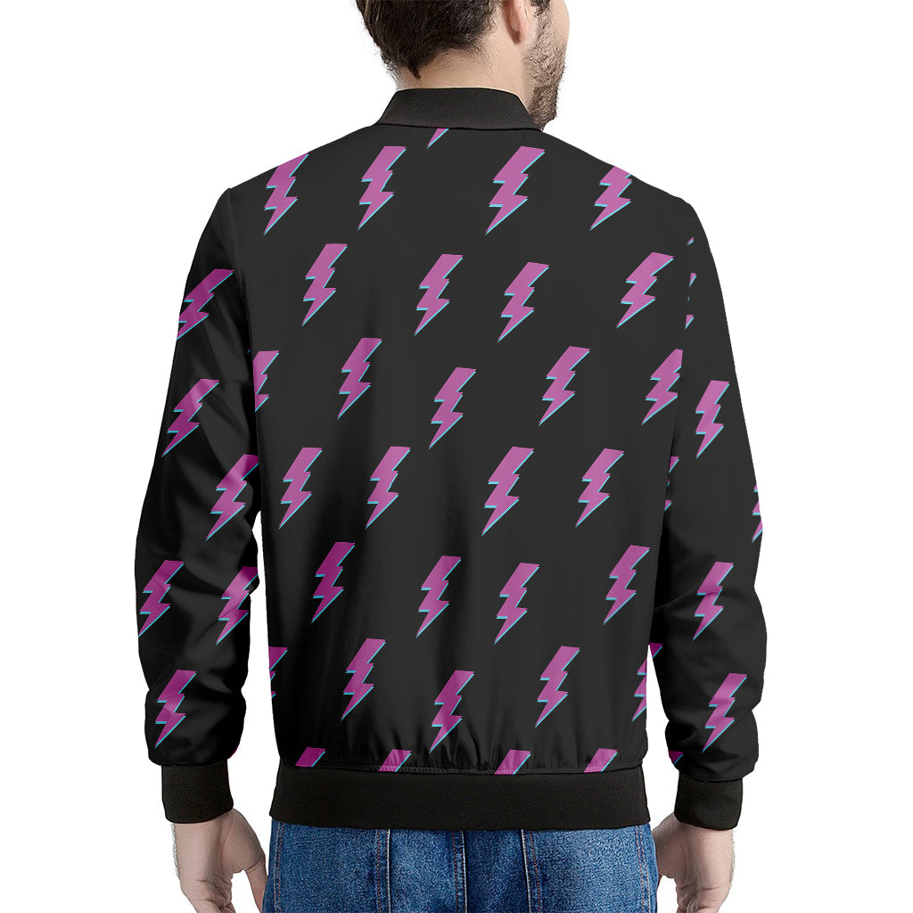 Purple And Teal Lightning Pattern Print Men's Bomber Jacket