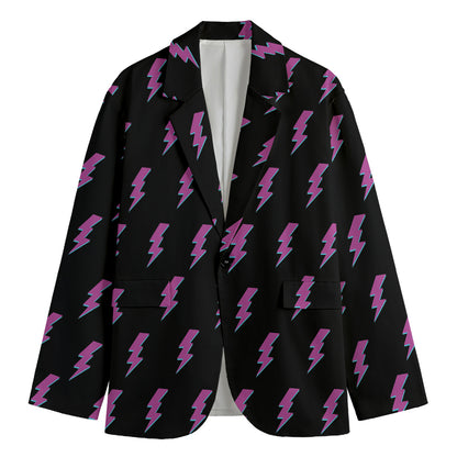 Purple And Teal Lightning Pattern Print Men's Cotton Blazer