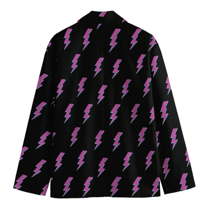 Purple And Teal Lightning Pattern Print Men's Cotton Blazer