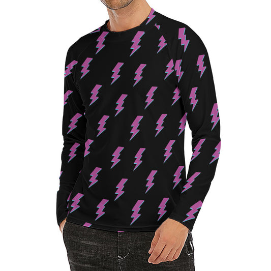 Purple And Teal Lightning Pattern Print Men's Long Sleeve Rash Guard