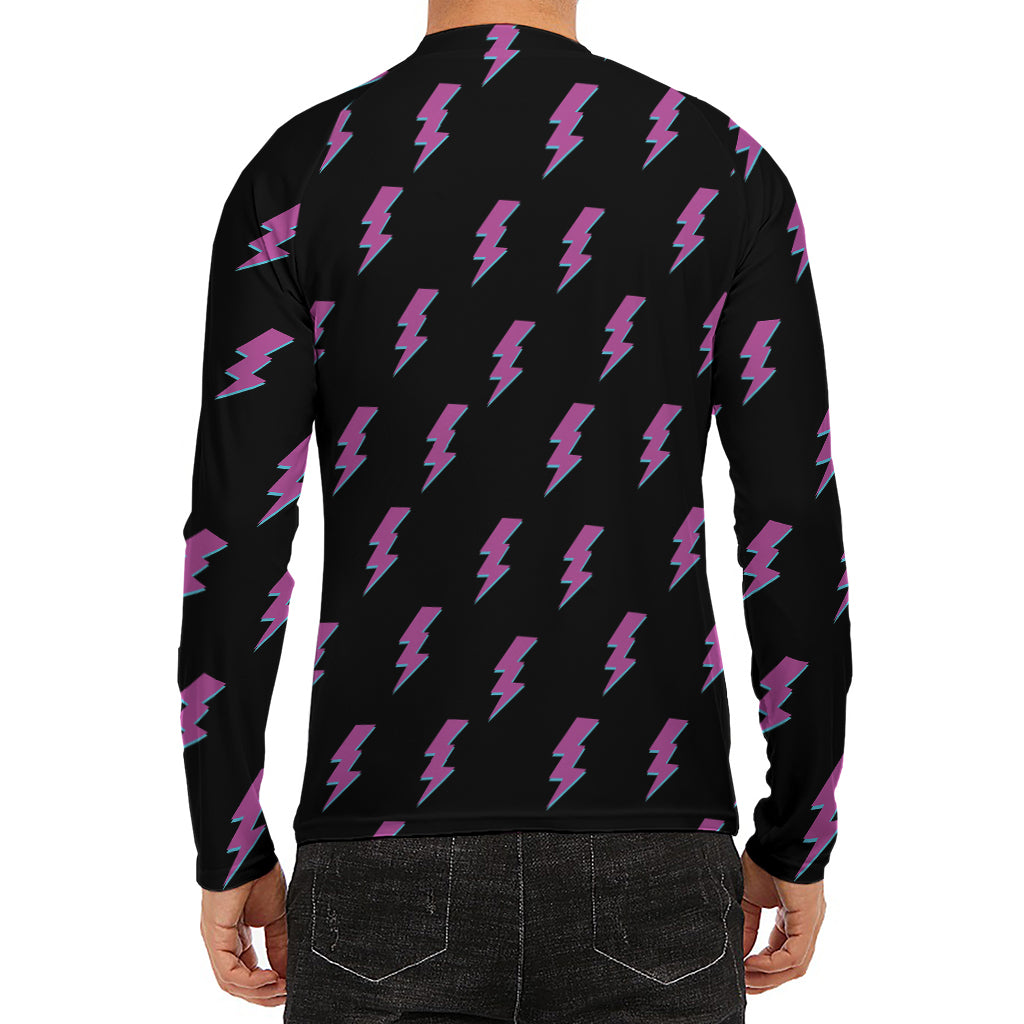 Purple And Teal Lightning Pattern Print Men's Long Sleeve Rash Guard