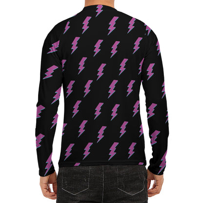 Purple And Teal Lightning Pattern Print Men's Long Sleeve Rash Guard