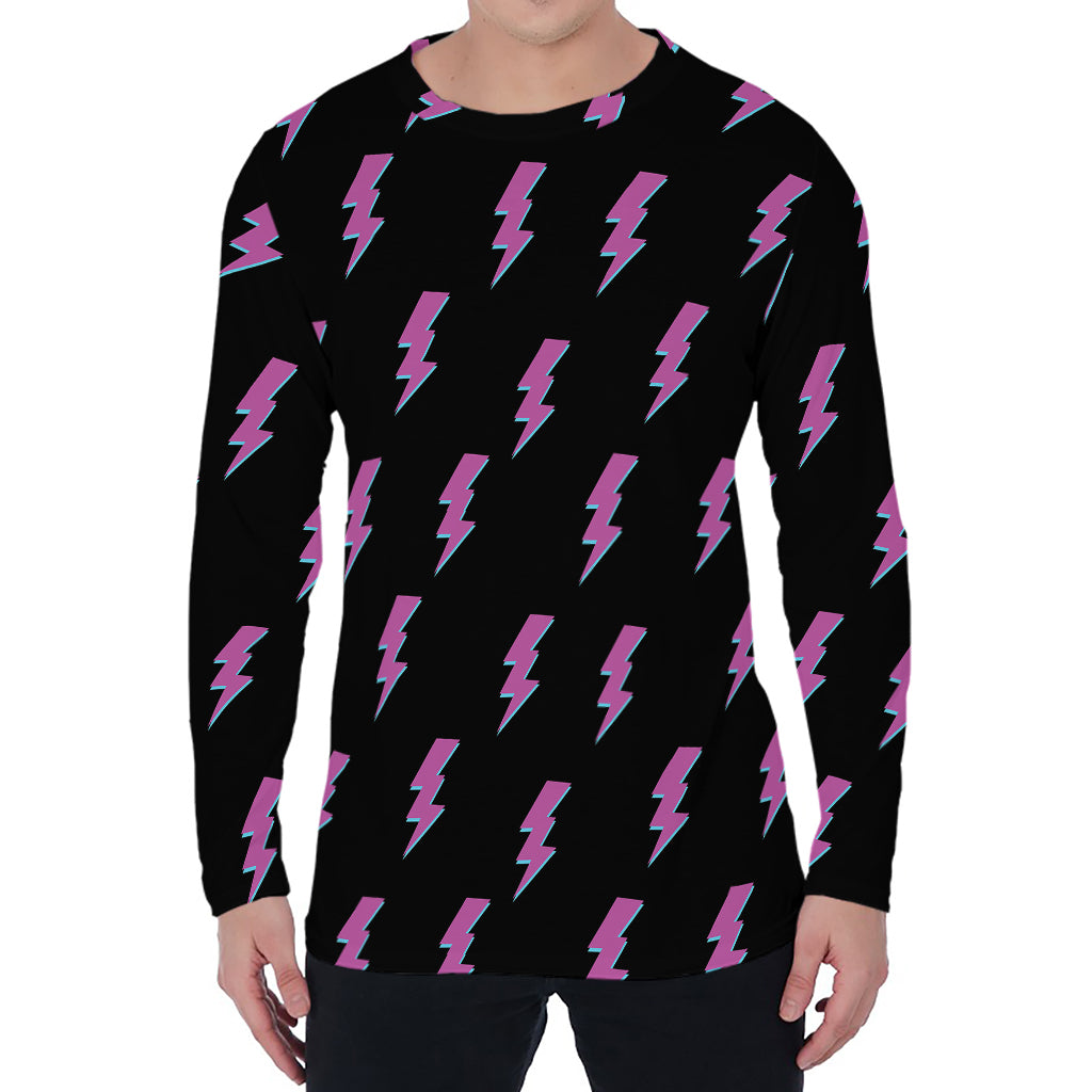 Purple And Teal Lightning Pattern Print Men's Long Sleeve T-Shirt