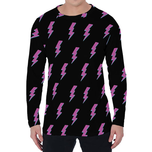 Purple And Teal Lightning Pattern Print Men's Long Sleeve T-Shirt