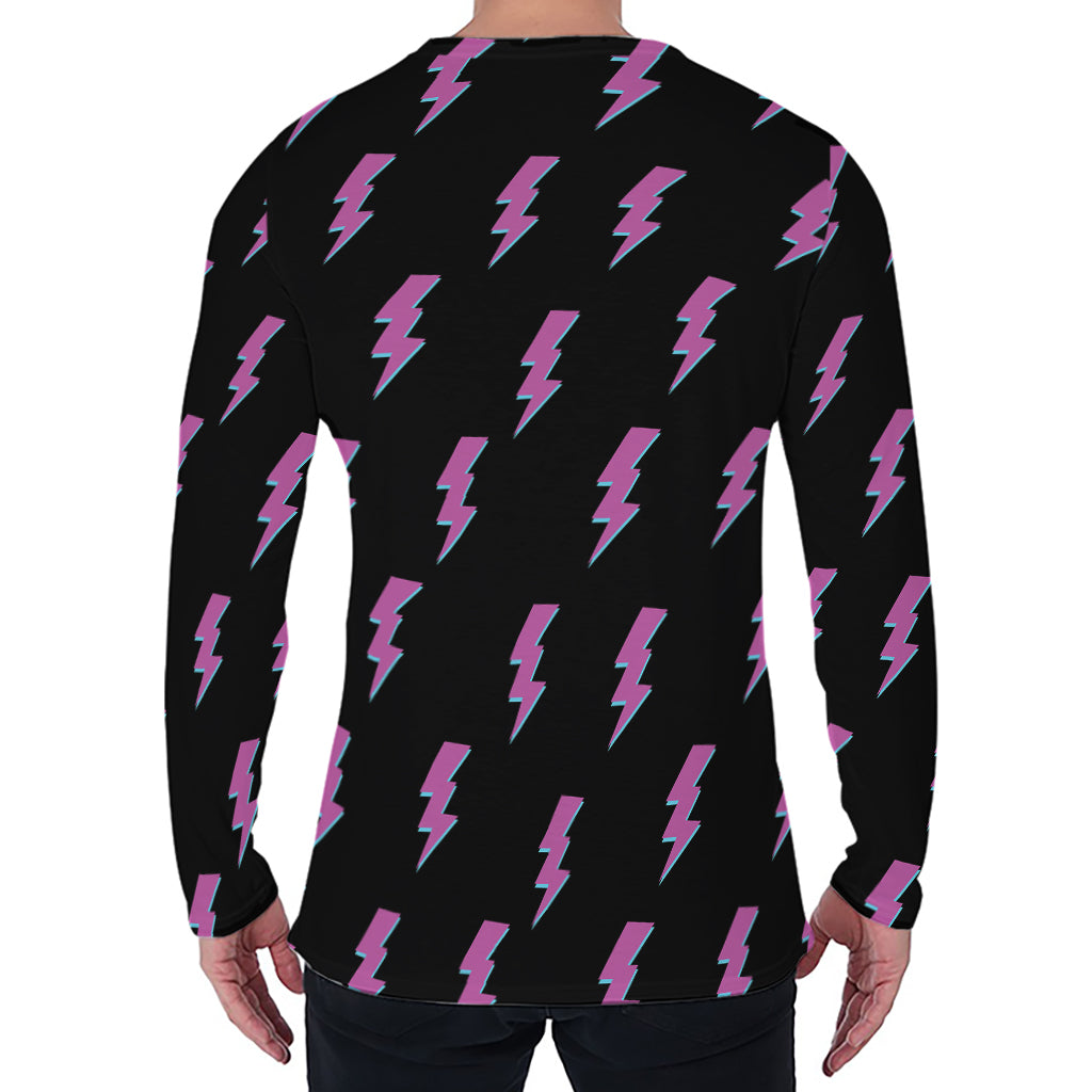 Purple And Teal Lightning Pattern Print Men's Long Sleeve T-Shirt