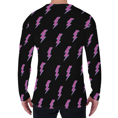 Purple And Teal Lightning Pattern Print Men's Long Sleeve T-Shirt