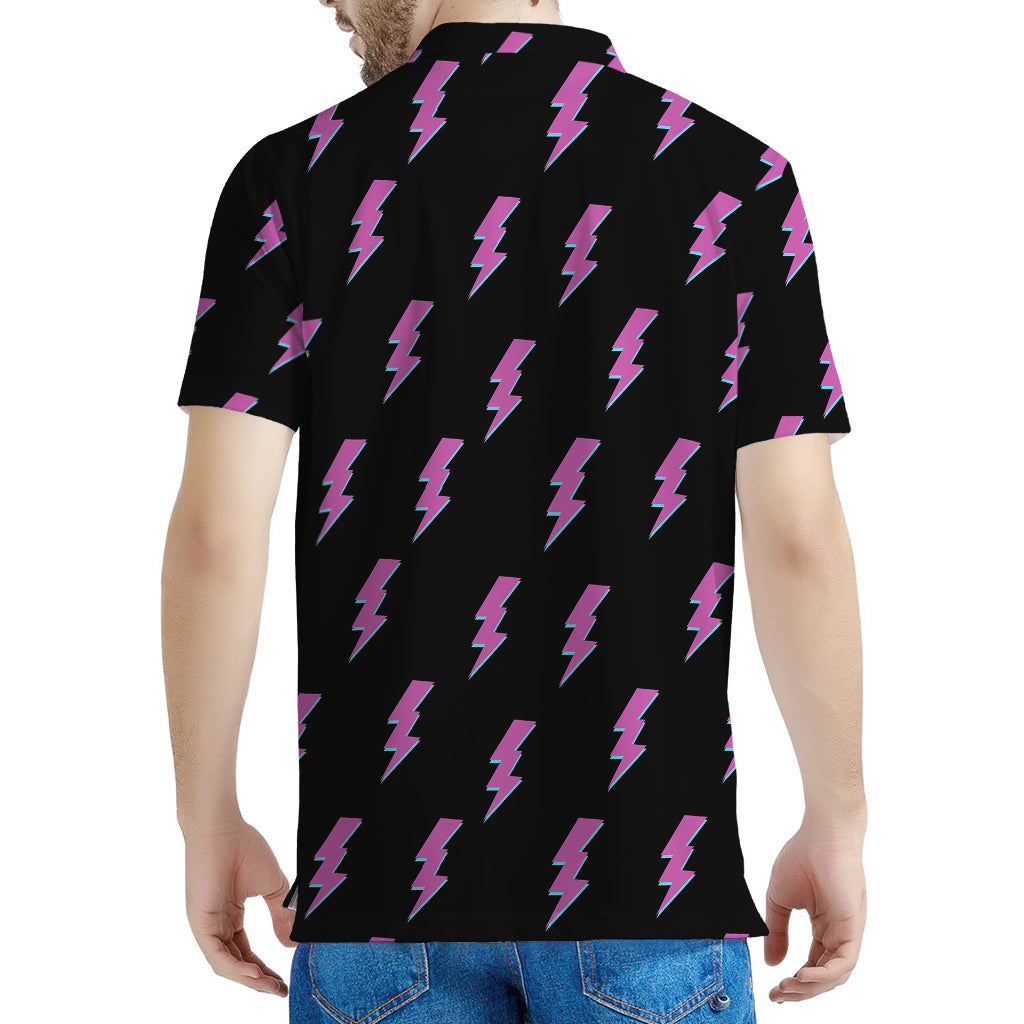 Purple And Teal Lightning Pattern Print Men's Polo Shirt