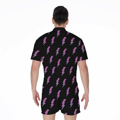 Purple And Teal Lightning Pattern Print Men's Rompers