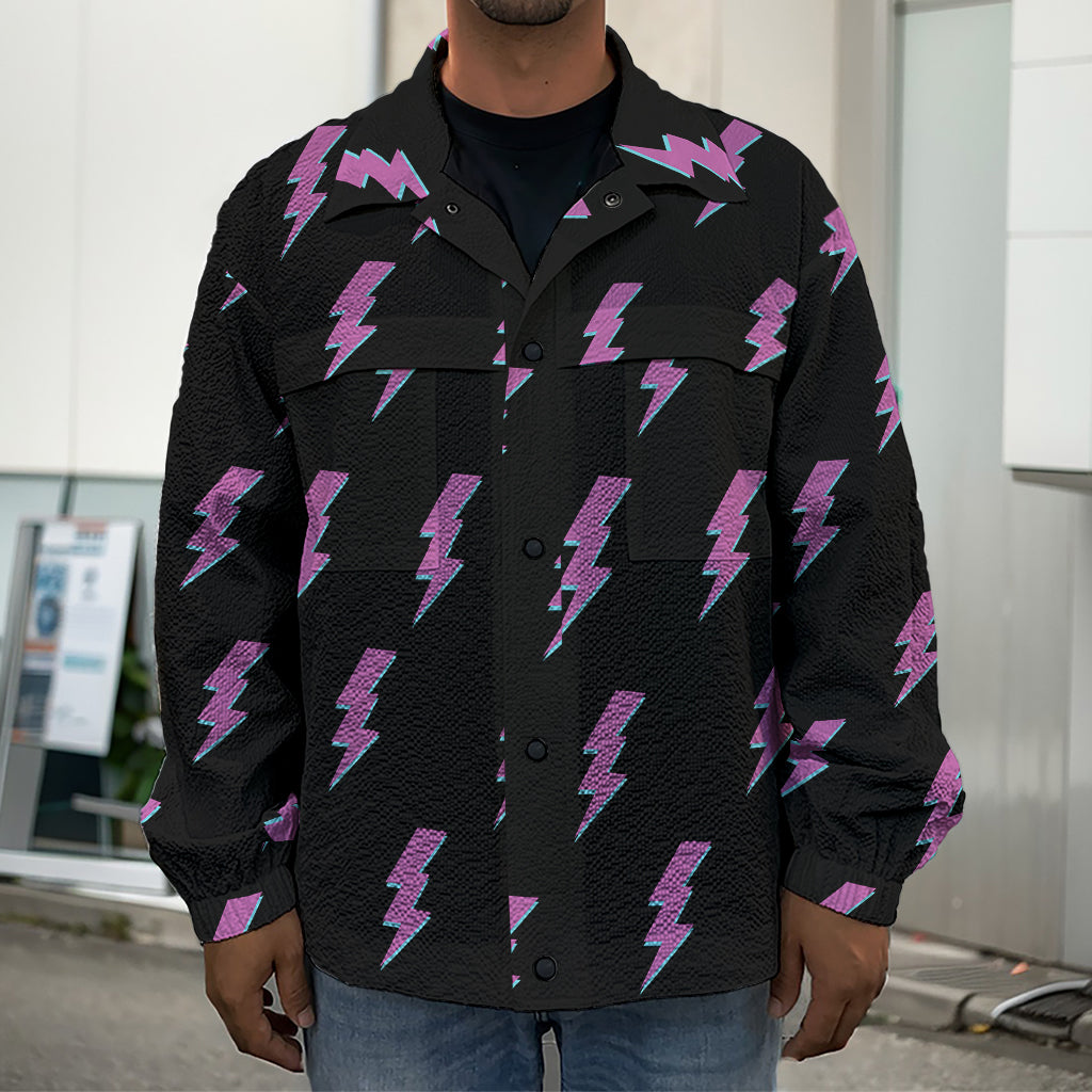 Purple And Teal Lightning Pattern Print Men's Shirt Jacket