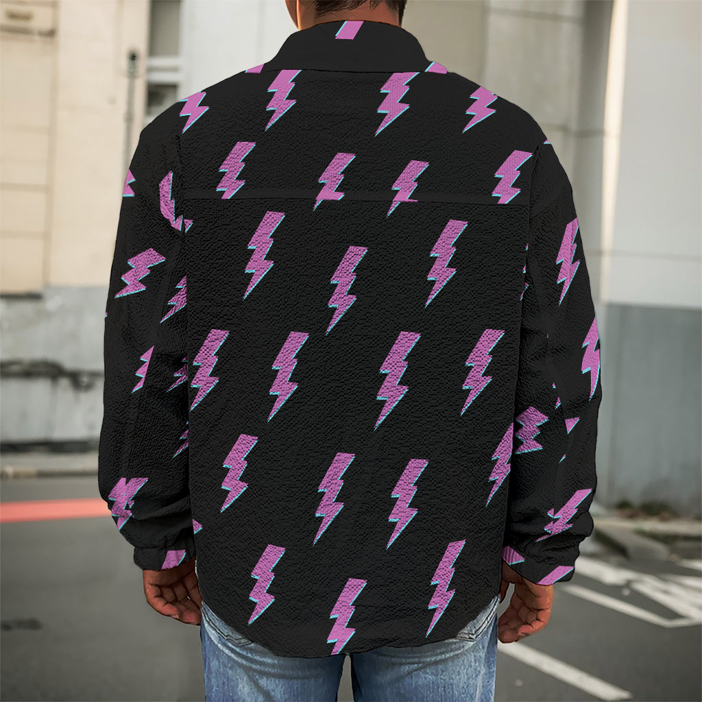 Purple And Teal Lightning Pattern Print Men's Shirt Jacket