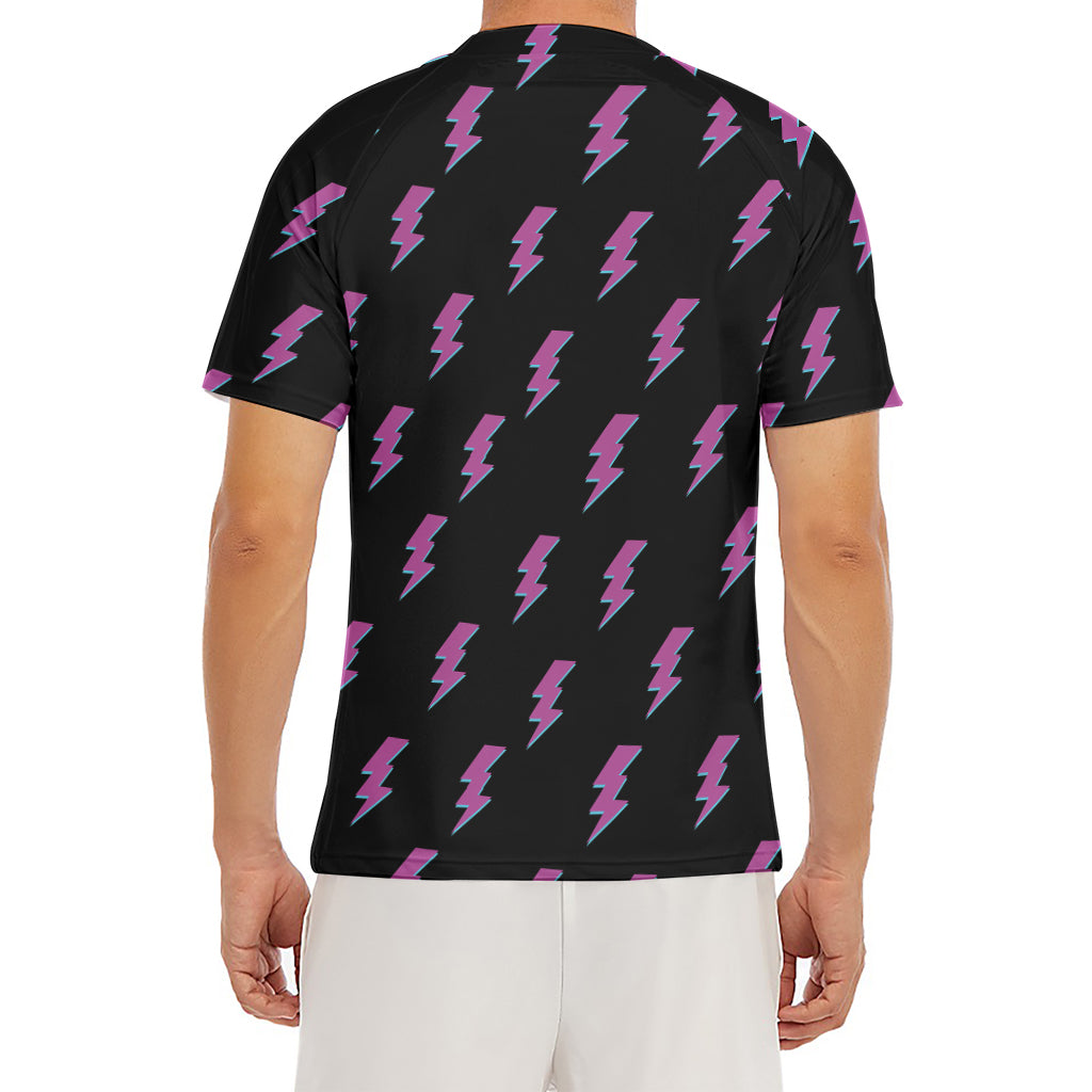 Purple And Teal Lightning Pattern Print Men's Short Sleeve Rash Guard