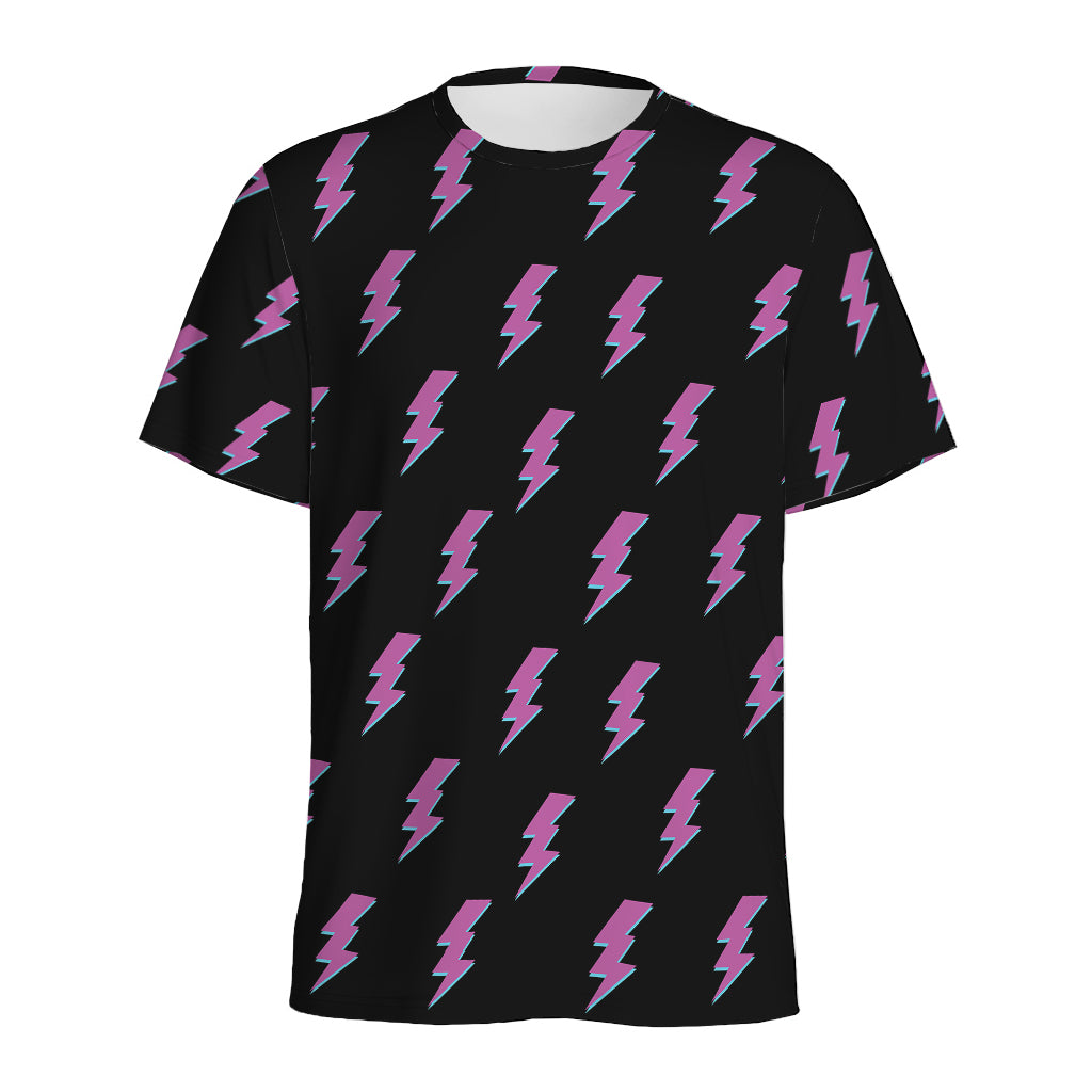 Purple And Teal Lightning Pattern Print Men's Sports T-Shirt