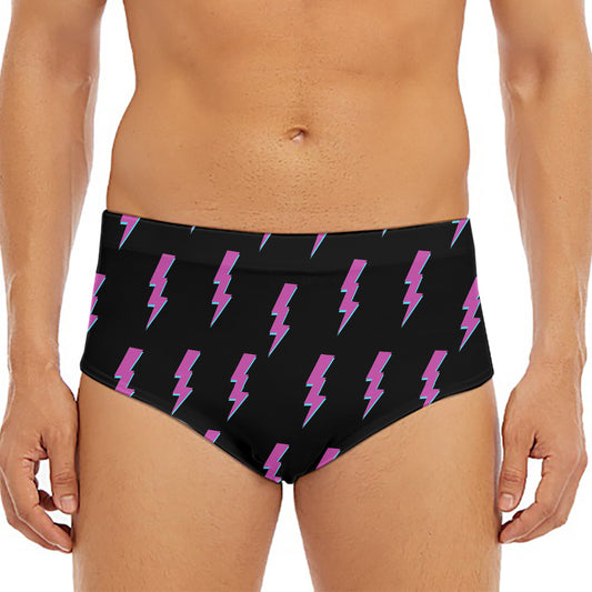 Purple And Teal Lightning Pattern Print Men's Triangle Swim Briefs