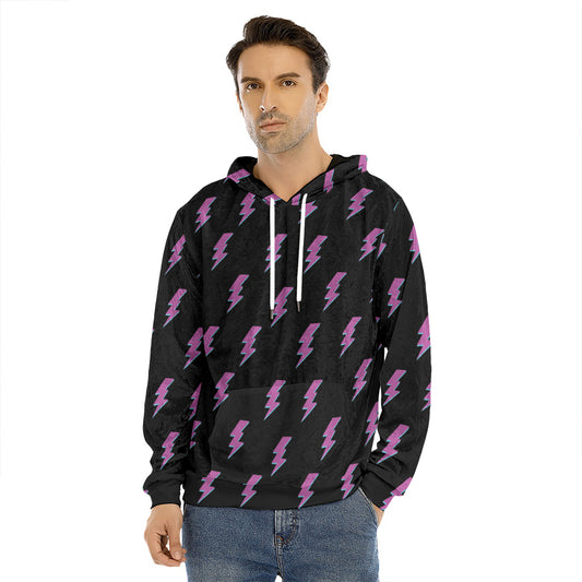 Purple And Teal Lightning Pattern Print Men's Velvet Pullover Hoodie