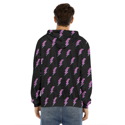 Purple And Teal Lightning Pattern Print Men's Velvet Pullover Hoodie