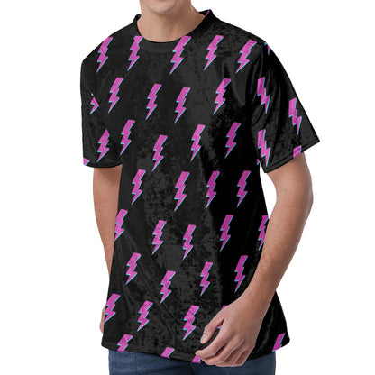 Purple And Teal Lightning Pattern Print Men's Velvet T-Shirt
