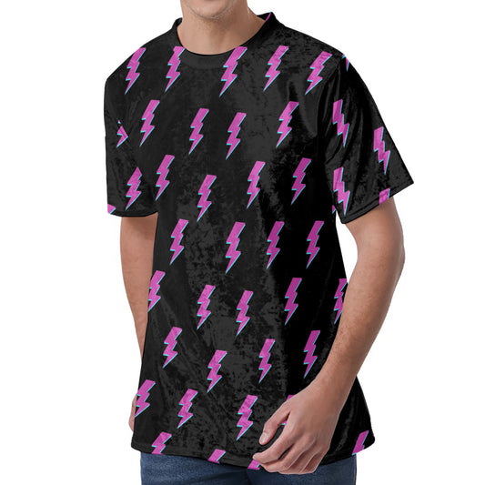 Purple And Teal Lightning Pattern Print Men's Velvet T-Shirt