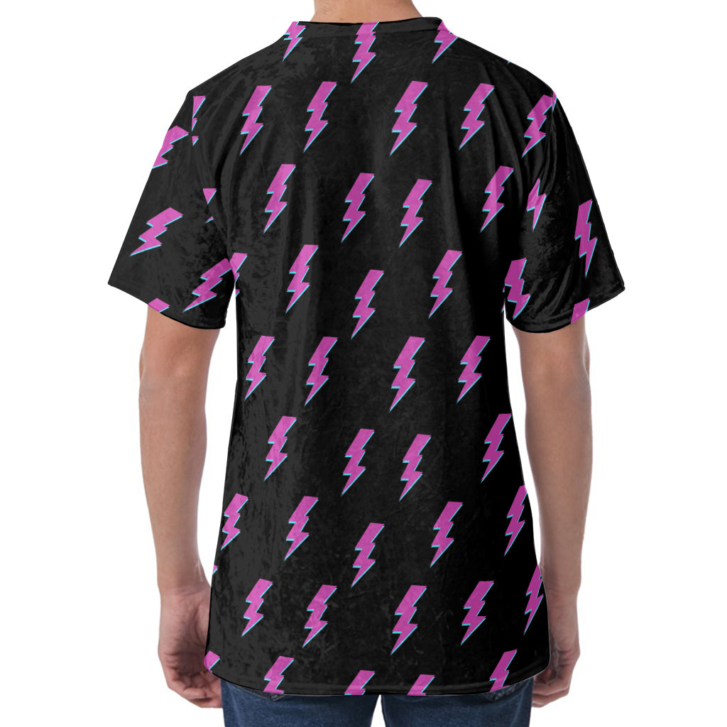 Purple And Teal Lightning Pattern Print Men's Velvet T-Shirt