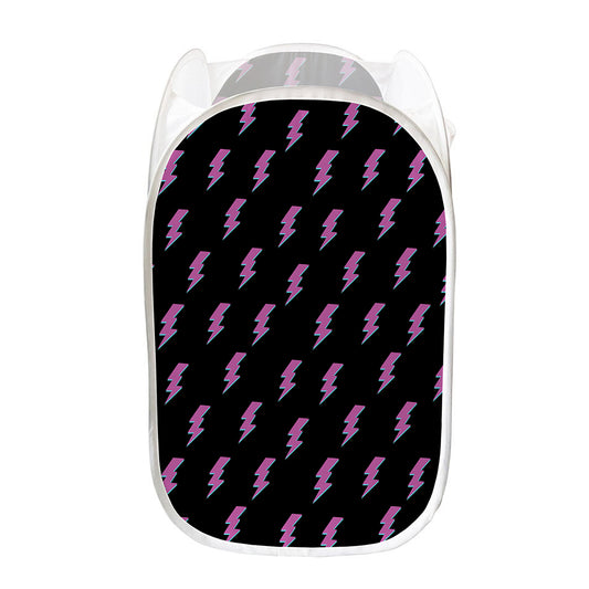 Purple And Teal Lightning Pattern Print Mesh Laundry Hamper