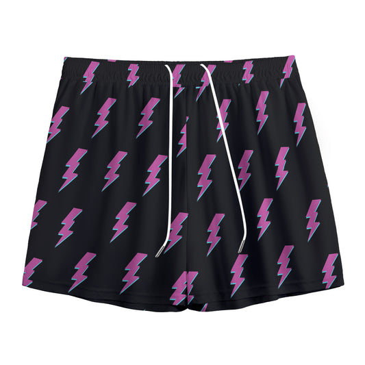 Purple And Teal Lightning Pattern Print Mesh Shorts
