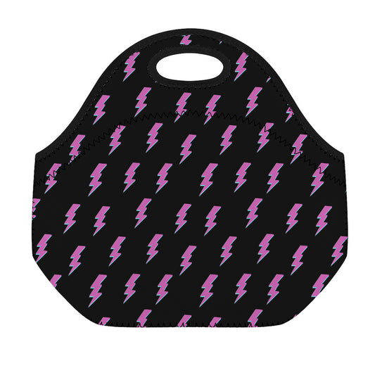 Purple And Teal Lightning Pattern Print Neoprene Lunch Bag