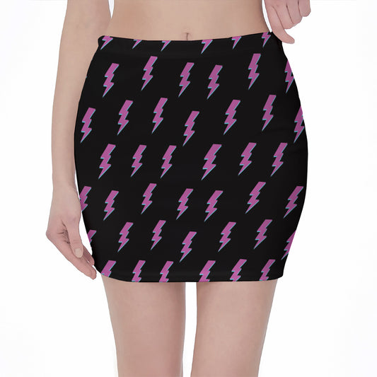 Purple And Teal Lightning Pattern Print Pencil Mini Skirt
