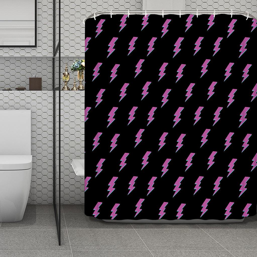 Purple And Teal Lightning Pattern Print Polyester Shower Curtain