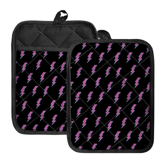 Purple And Teal Lightning Pattern Print Pot Holders With Pocket