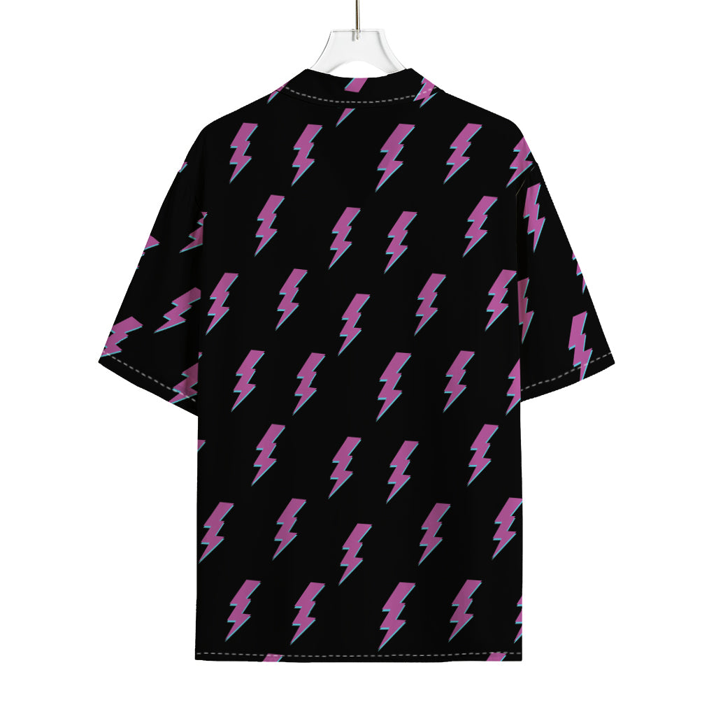 Purple And Teal Lightning Pattern Print Rayon Hawaiian Shirt